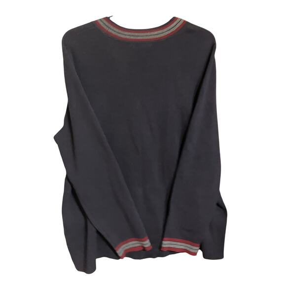 Lands End Cardigan Womens 1X Sweater Navy Blue Red Gray Tipped Fine Gauge Cotton - Picture 4 of 5